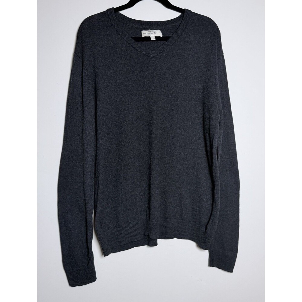 Hawker Rye Men’s Charcoal Gray Sweater Sz L V-Neck Pullover Cotton Cashmere